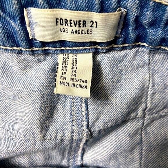 Forever 21 Denim Patchwork Miniskirt Blue EUC Boho Hippie - Picture 4 of 4